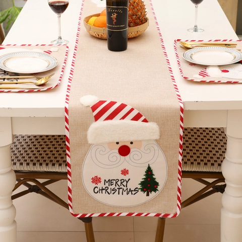 Chemin de Table de Noël Aspect Lin Père Noël Bonhomme de Neige Brodé Décoration de Table de Fête Festive Maison