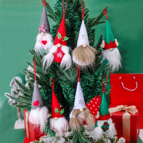 Ciondoli in Peluche di Gnomo di Natale Fatti a Mano in Tessuto Bambola Rudolph Senza Volto Decorazione da Appendere per Albero di Natale Festa a Casa