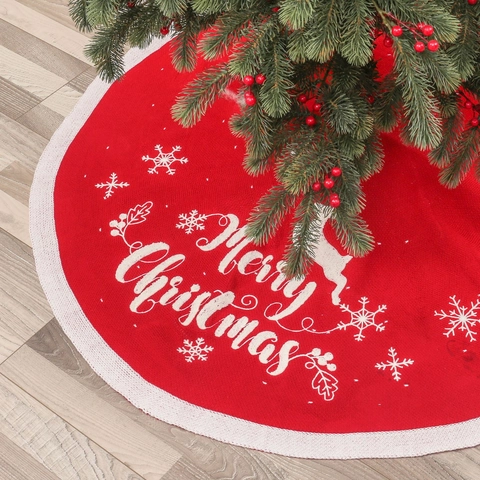 Gonna per Albero di Natale in Peluche con Renne e Fiocchi di Neve Rosso Bianco Trama a Maglia Tappeto per Casa Festa Natale