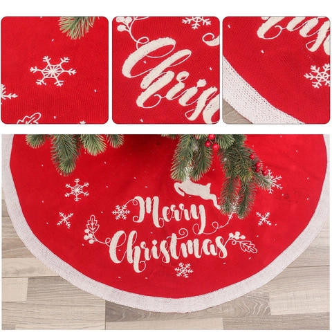Gonna per Albero di Natale in Peluche con Renne e Fiocchi di Neve Rosso Bianco Trama a Maglia Tappeto per Casa Festa Natale