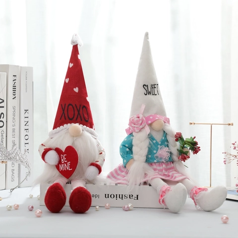 Gnomi di San Valentino Bambola di Peluche Coppia Gambe Lunghe Rudolf Gonk Cuore XOXO Sweet Tessuto Nano Ornamento Matrimonio