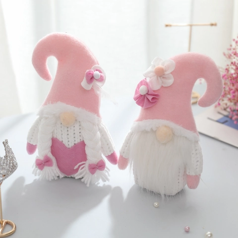 Nordic Valentine's Day Gnome Plush Doll Pink White Knitted Faceless Doll With Heart And Flower For Home Table Decor Gift