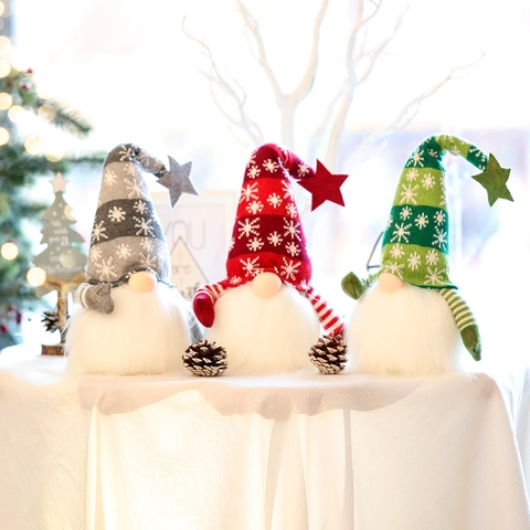 LED Weihnachten Wichtel Figur Leuchtend Plüsch Schwedisch Tomte Dekoration Mit Strick Schneeflocken Mütze Stern Handarbeit PVC Zwerg Puppe
