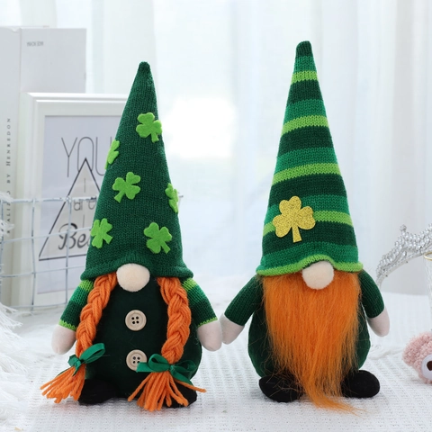 Decorazione Gnomo di Peluche per San Patrizio Con Trifoglio Tessuto Non Tessuto Tomte Festival Irlandese per Casa Festa