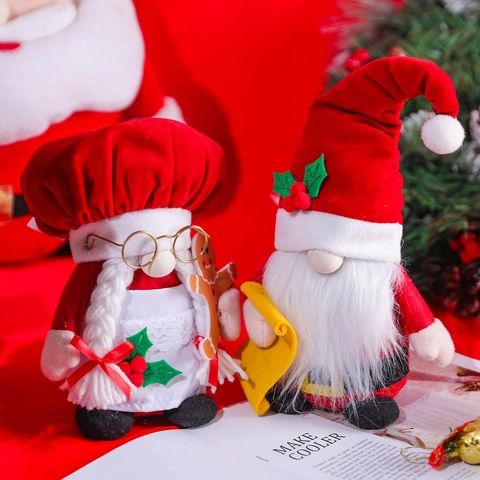 Christmas Red Gnomes Plush Dolls Rudolf Faceless Doll Ornaments Handmade Nordic Fabric Xmas Desktop Decor For Home Gift