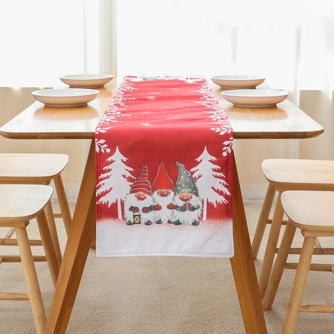 Chemin de Table Gnomes Rouges de Noël Imprimé Flocons de Neige Nappe pour Décoration de Table à Manger Maison Design Gnomes Nordiques