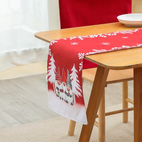 Chemin de Table Gnomes Rouges de Noël Imprimé Flocons de Neige Nappe pour Décoration de Table à Manger Maison Design Gnomes Nordiques