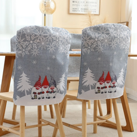 Nordic Christmas Gnome Printed Chair Cover Winter Snowflake Decor Polyester Fabric Slipcover For Dining Room Holiday