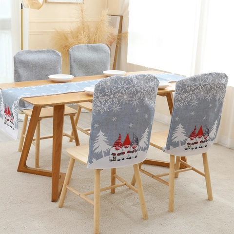 Nordic Christmas Gnome Printed Chair Cover Winter Snowflake Decor Polyester Fabric Slipcover For Dining Room Holiday