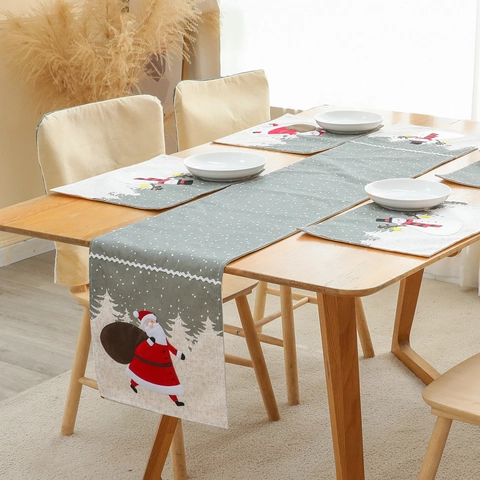 Sets de Table de Noël Décoration de Table de Fête Père Noël Bonhomme de Neige Motif Tissu Lavable Maison Cuisine Décor