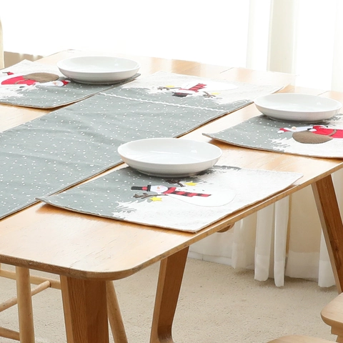 Sets de Table de Noël Décoration de Table de Fête Père Noël Bonhomme de Neige Motif Tissu Lavable Maison Cuisine Décor