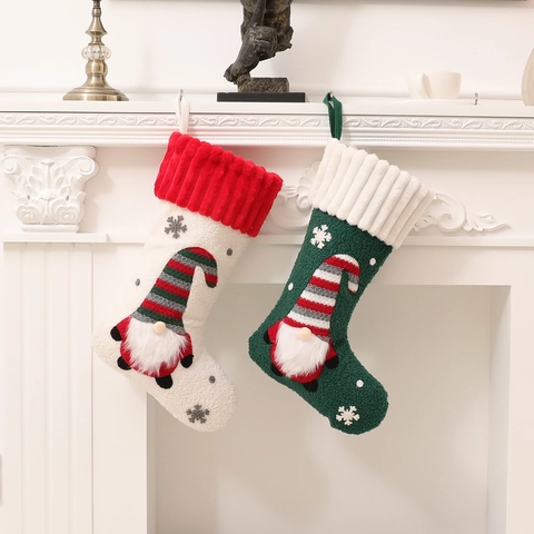 Christmas Knit Stocking Gnome Rudolph Faceless Doll Candy Gift Bag Snowflake Embroidery Fireplace Decor Holiday Stocking