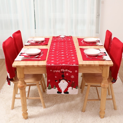 Décoration de Table de Noël Chemin de Table Housse de Chaise Set de Table Motif Père Noël Plaid Rouge Accessoire de Fête Maison