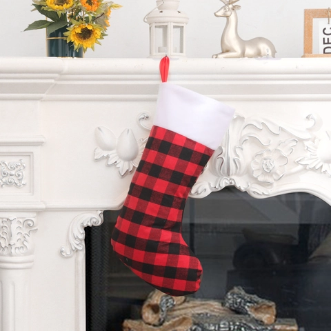 Weihnachtssocken Buffalo Karos Weihnachtsdeko Kamin Hängende Plüsch Trim Socken Geschenktüten Für Feiertags Party