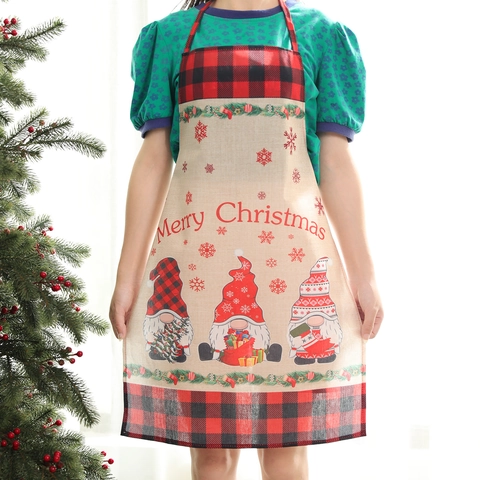 Joyeux Noël Tablier Gnome Rudolph Imprimé Carreaux Buffalo Rouge Noir Tablier de Cuisine pour Maison Fête Décoration