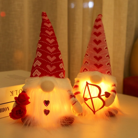 Gnomo Luminoso de San Valentín Muñeca de Peluche Patrón Corazón Tejido Adorno Enano Sin Rostro Para Boda Romántica Fiesta Decoración Hogar Regalo