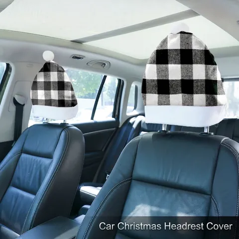 Copri-poggiatesta per Auto Natalizi con Motivo Buffalo Plaid a Forma di Cappello di Babbo Natale Decorazioni per Interni Sedili Auto in Tessuto a Scacchi