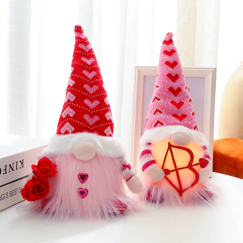 Gnomo Luminoso de San Valentín Muñeca de Peluche Patrón Corazón Tejido Adorno Enano Sin Rostro Para Boda Romántica Fiesta Decoración Hogar Regalo
