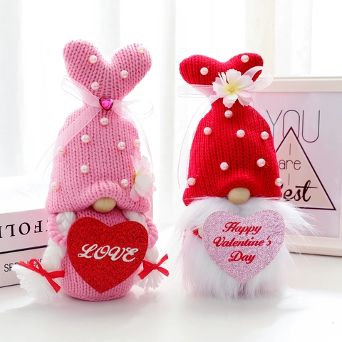 Decorazione Gnomo di Peluche per San Valentino Bambola Senza Volto a Maglia con Cuore Ornamento per Casa Festa Regalo Matrimonio