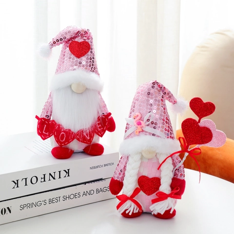 San Valentino Cuore Paillettes Gnomo Bambole Senza Volto Vecchio Peluche Giocattolo Scrivania Ornamenti Bomboniere Casa Decorazione