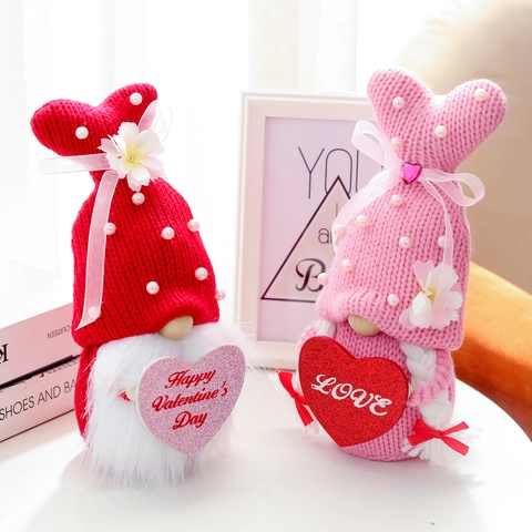 Decorazione Gnomo di Peluche per San Valentino Bambola Senza Volto a Maglia con Cuore Ornamento per Casa Festa Regalo Matrimonio