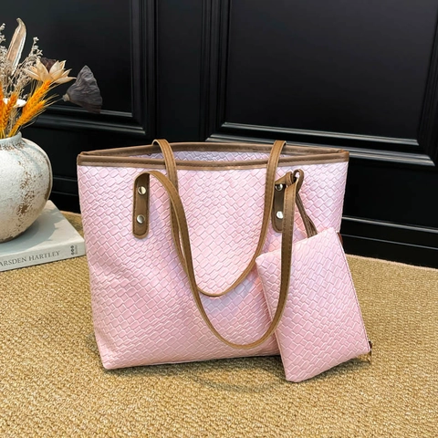 Borsa Tote e Pochette con Trama Intrecciata Grande Capacità Borsa a Tracolla Donna Moda Casual in Pelle PU per Ufficio