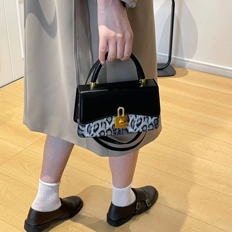 Borsa a Tracolla da Donna con Stampa Leopardata in Pelle PU Handbag Vintage con Cuciture Piccola Borsa a Tracolla Moda
