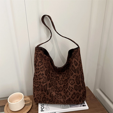 Damen Leopard Muster Canvas Tote Tasche Große Kapazität Minimalistische Schultertasche Magnetverschluss Täglich Mode Handtasche