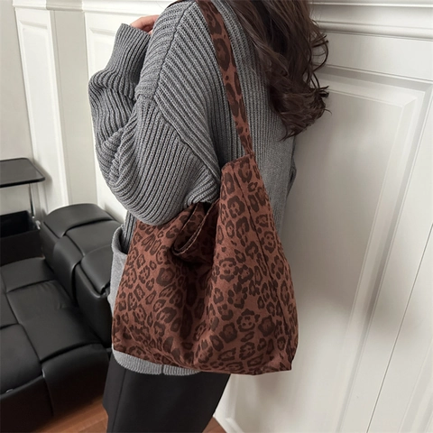 Damen Leopard Muster Canvas Tote Tasche Große Kapazität Minimalistische Schultertasche Magnetverschluss Täglich Mode Handtasche