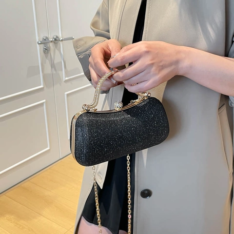 Luxe Dames Avondtas Glitter Strass Handtas Met Metalen Handvat Ketting Schoudertas Crossbodytas Voor Bruiloft Feest