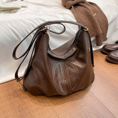 Retro Minimalistisch PU Leder Schoudertas Voor Dames Grote Capaciteit Tote Tas Chique Multifunctionele Rugzak met Ritssluiting