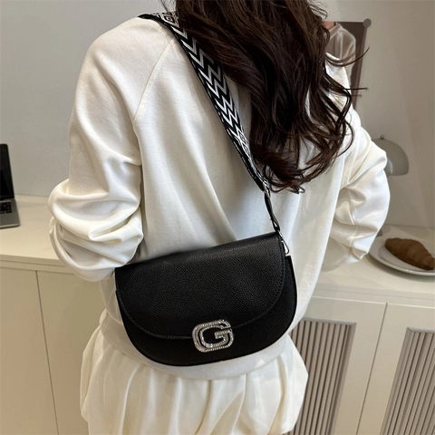 Borsa a Tracolla Fashion in Pelle PU con Fibbia G in Strass per Donna Tracolla Jacquard Larga Borsa a Spalla Quadrata