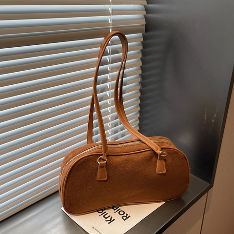 Minimalist Suede Underarm Bag For Women Vintage Solid Color Large Capacity Shoulder Pillow Bag Commuter Retro Suede Handbag
