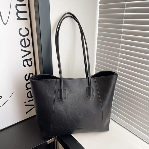 Women Fashion Large Capacity PU Leather Tote Bag Casual Solid Color Shoulder Bag Urban Minimalist Commuting Daily Bag