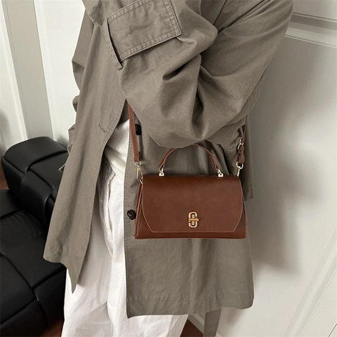 Damen Vintage PU Leder Kleine Quadratische Tasche Exquisite Goldene Drehverschluss Umhängetasche Mode Handtasche