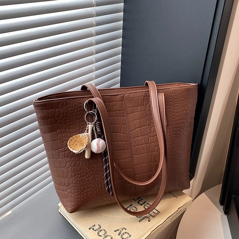Borsa Tote da Donna a Grande Capacità con Motivo a Coccodrillo Borsa a Tracolla in Pelle PU alla Moda Borsa per Pendolari Ufficio Viaggi con Ciondolo