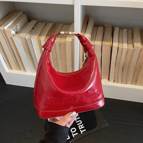 Vintage PU Leder Buchstaben Prägung Hobo Tasche Für Damen Große Kapazität Schultertasche Retro Minimalistische Handtasche