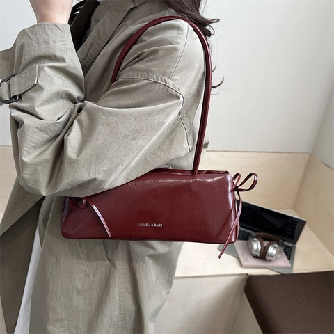 Borsa a Spalla da Donna Moda Coreana in Pelle PU Borsa Sottobraccio con Fiocco Minimalista Borsa Pendolare Versatile Quotidiana