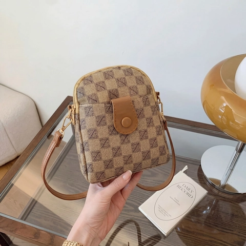 Borsa a Tracolla per Telefono Cellulare Vintage con Motivo a Scacchiera per Donna Moda in Pelle PU Mini Borsa a Tracolla