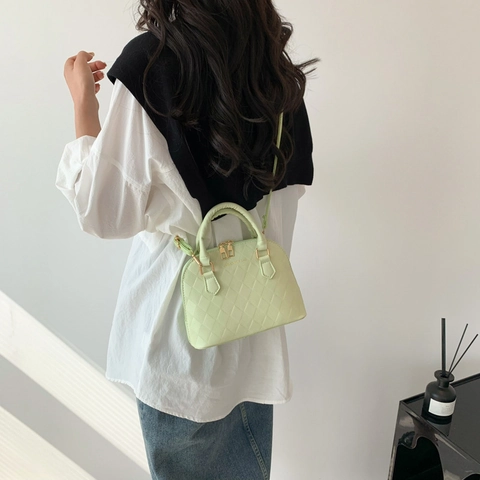 Mode Damen PU Leder Muschel-Tasche Gesteppt Rautenmuster Schultertasche Lässig Pendeln Crossbody Handtasche Mit Verstellbarem Gurt