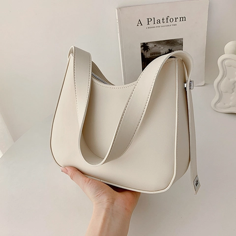 Bolso Hobo de Cuero PU Minimalista para Mujer Bolso de Axila Retro Cierre de Cremallera Bolso de Hombro Moda Casual Color Sólido