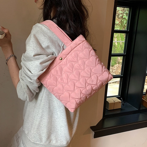 Herz Gesteppt Tragetasche Oxford Gewebe Leichte Umhängetasche Für Damen Casual Täglich Street Style Große Kapazität Handtasche