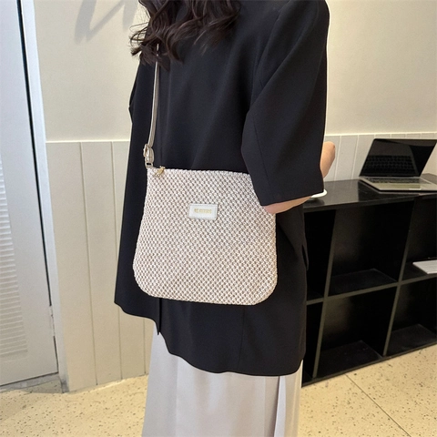 Vintage Woven Tote Bag For Women PU Leather Straw Weaving Shoulder Bag Casual Retro Crossbody Bag Fashion Trendy Handbag