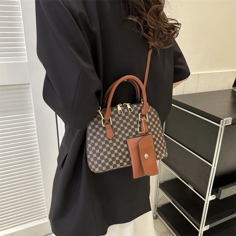Vintage PU Leder Muschel Umhängetasche Für Damen Geometrisches Monogramm Crossbody Tasche Mit Mini Beutel