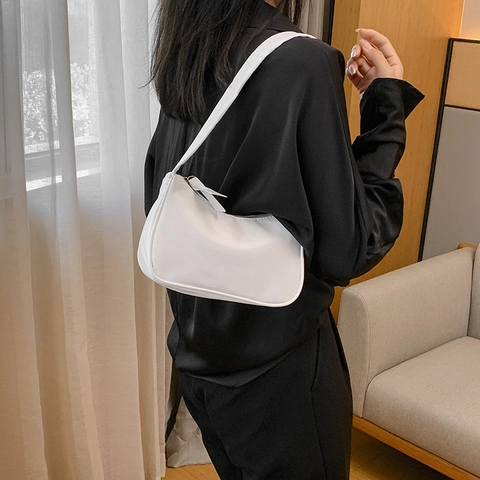 Minimalist PU Leather Underarm Shoulder Bag For Women Solid Color Summer Trend Zipper Small Square Bag Fashion Daily Handbag