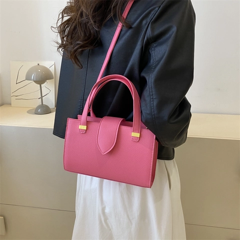 Bolso Bandolera de Cuero PU con Grano de Lichi para Mujer Bolso de Mano Cuadrado Pequeño Casual Simple Bolso de Hombro Elegante