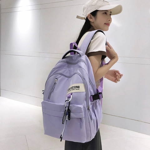 Poluconi Minimalistischer Casual Rucksack Für Damen Und Herren Große Kapazität College Student Schultasche Nylon Tasche Mit Bär Anhänger