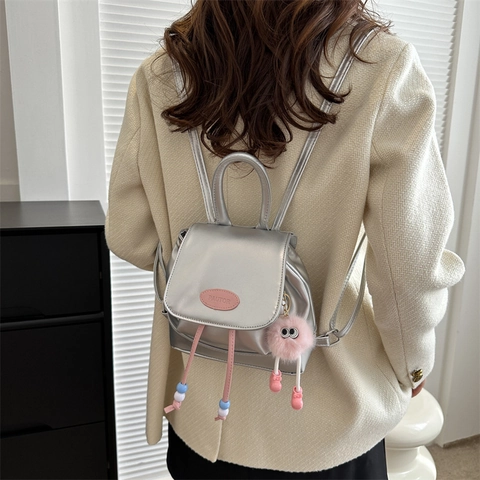 Dames Mini Rugzak PU-Leer Vintage Schattig Stijl Kleine Mode Daypack Met Pluche Monster Hanger Voor Dagelijks Reizen