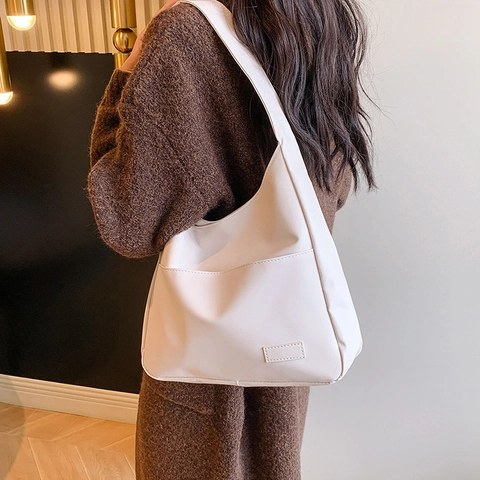 Damen Vintage Große Kapazität PU Leder Tragetasche Minimalistisch Hobo Schultertasche Für Studenten Büro Dame Casual Einfarbige Handtasche