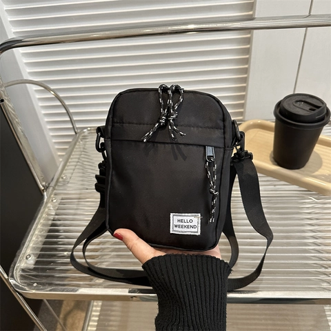 Borsa a Tracolla in Tessuto Oxford da Donna per Cellulare Borsa a Spalla Quadrata Con Patch Lettera Tracolla Regolabile